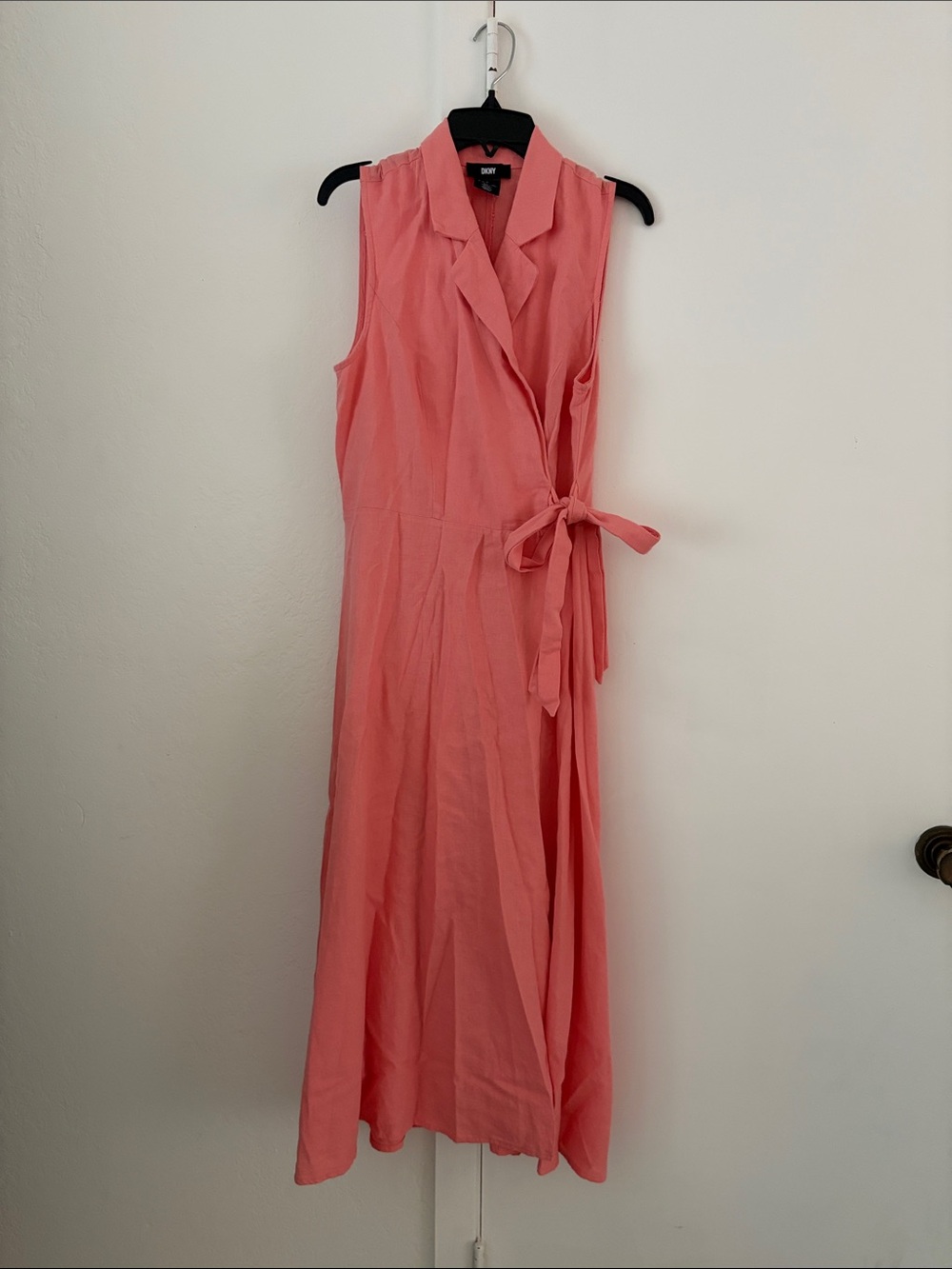 Dkny Peach Wrap Dress-Style Linen Midi Dress